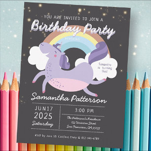 Cute Rainbow Unicorn Birthday Party Invitation Postkarte