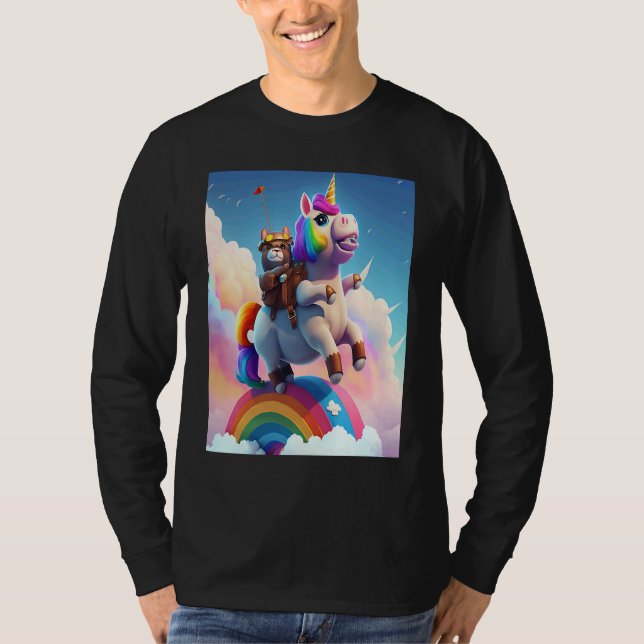 Cute Rainbow Unicorn Otter Riding A Unicorn T-Shirt (Vorderseite)