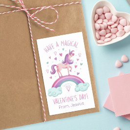 Cute Rainbow Unicorn Valentine's Day Gift Tag Rechteckiger Aufkleber