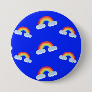 Cute Rainbow with Clouds Pattern Button