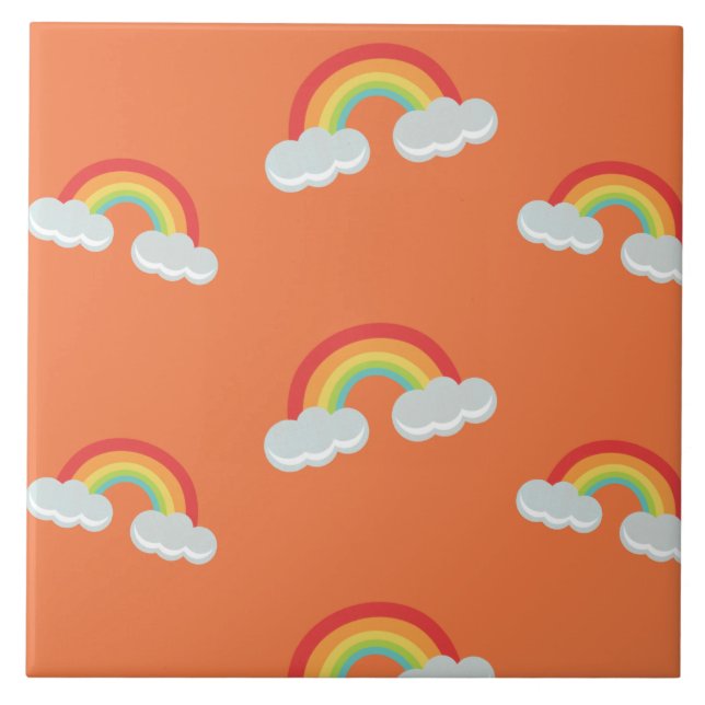 Cute Rainbow with Clouds Pattern Fliese (Vorderseite)