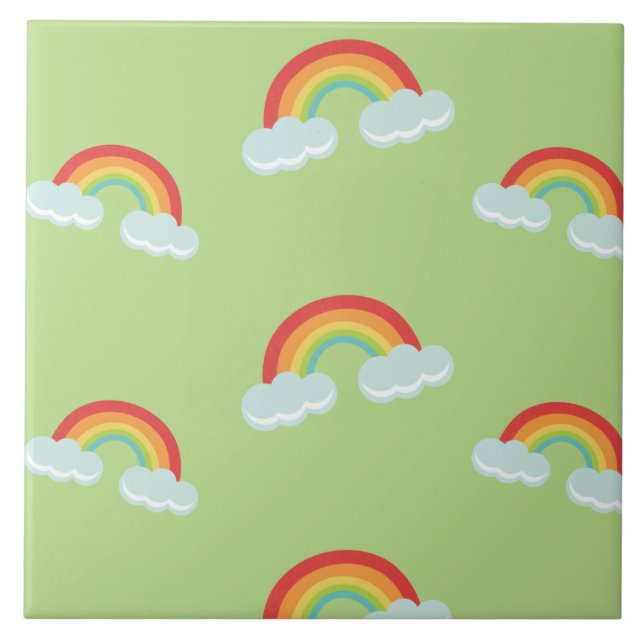 Cute Rainbow with Clouds Pattern Fliese (Vorderseite)