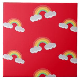 Cute Rainbow with Clouds Pattern Fliese
