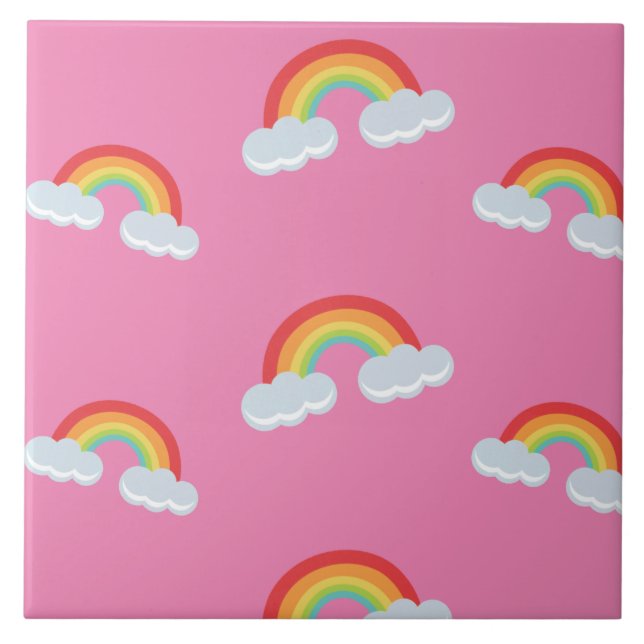 Cute Rainbow with Clouds Pattern Fliese (Vorderseite)