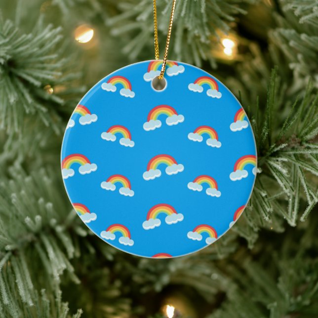 Cute Rainbow with Clouds Pattern Keramik Ornament (Baum)