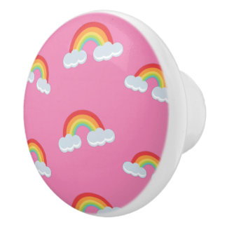 Cute Rainbow with Clouds Pattern Keramikknauf