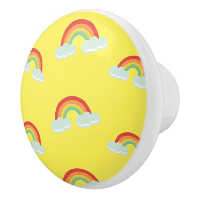 Cute Rainbow with Clouds Pattern Keramikknauf (Rechts)