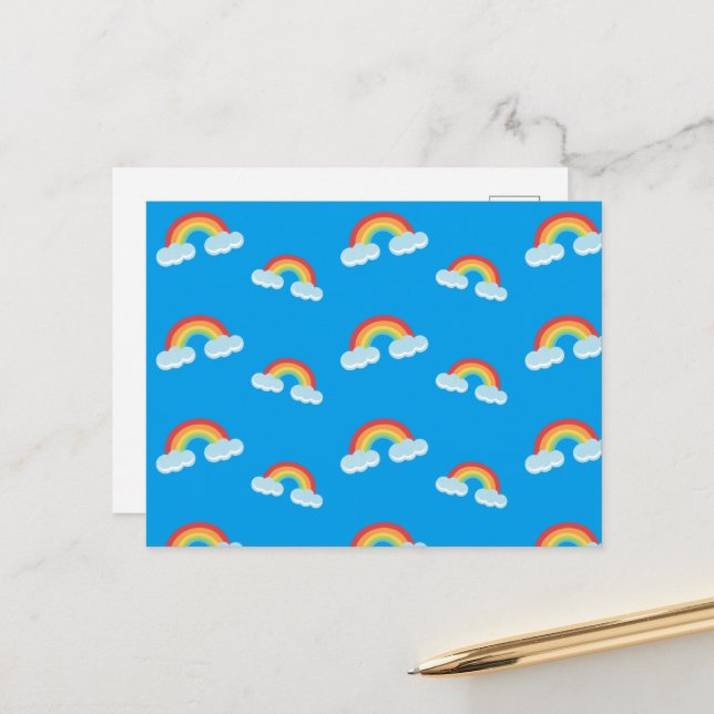 Cute Rainbow with Clouds Pattern Postkarte (Vorderseite/Rückseite Beispiel)