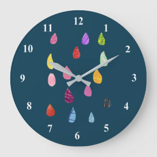 Cute raindrops colorful rain art große wanduhr