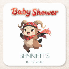 Cute Ram Winter Baby Shower Coaster Rechteckiger Pappuntersetzer