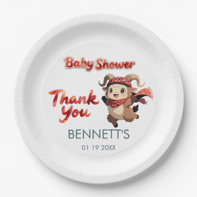 Cute Ram Winter Baby Shower Paper Plate Pappteller (Vorderseite)