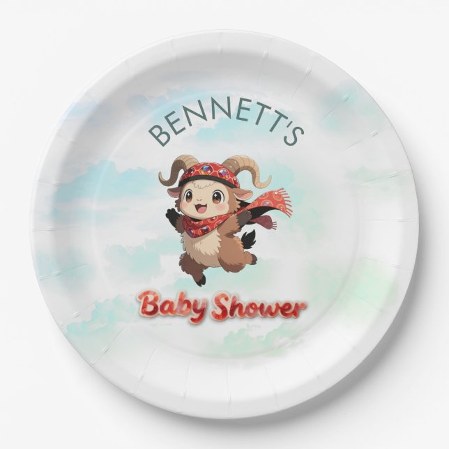 Cute Ram Winter Baby Shower Paper Plate Pappteller (Vorderseite)