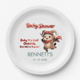 Cute Ram Winter Baby Shower Paper Plate Pappteller