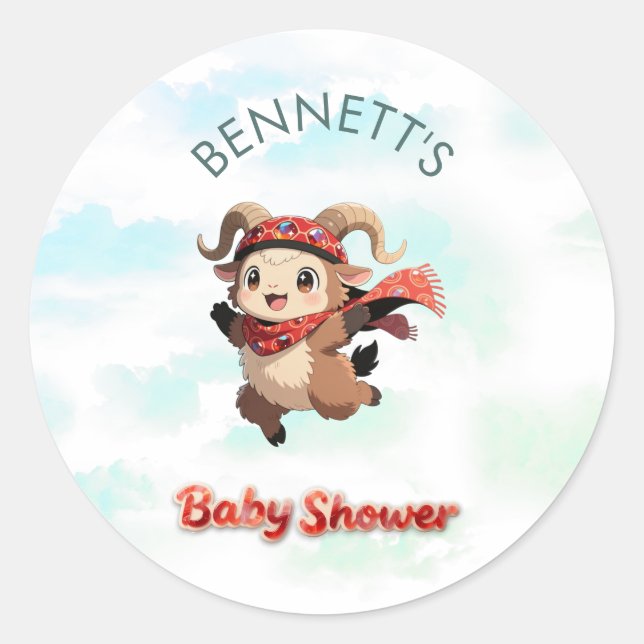 Cute Ram Winter Baby Shower Round Sticker (Vorderseite)