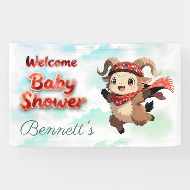Cute Ram Winter Baby Shower Welcome  Banner (Horizontal)