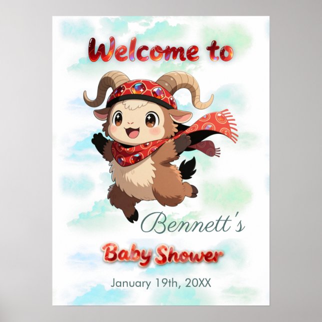 Cute Ram Winter Baby Shower Welcome Sign Poster (Vorne)