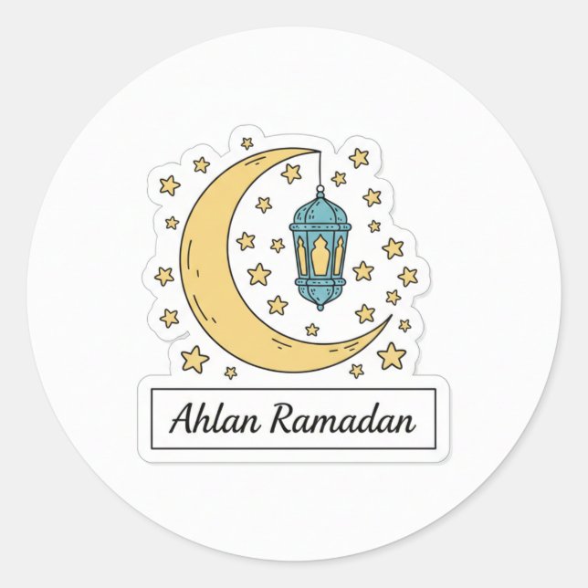 Cute Ramadan Moon and Lantern Sticker - Ahlan Rama (Vorderseite)