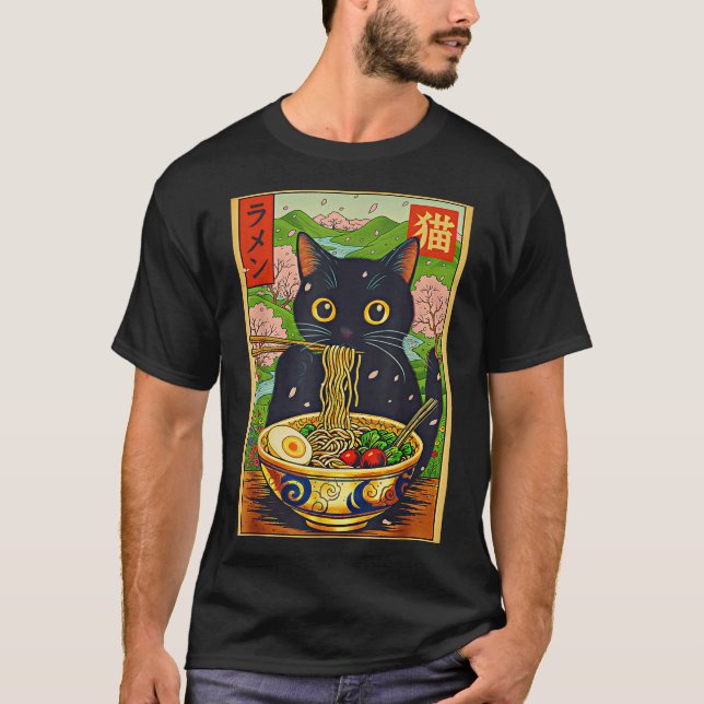 Cute Ramen Cat Nature Flowers Noodle Anime  T-Shirt (Vorderseite)