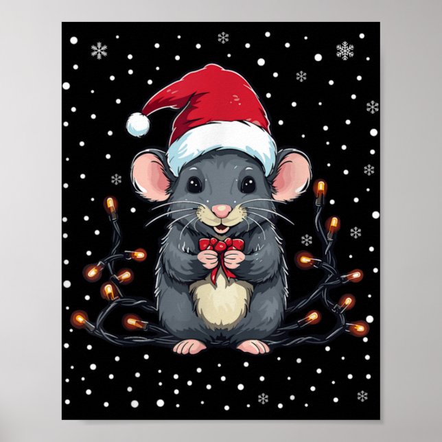 Cute Rat Christmas Lights Mouse Santa Hat Xmas Paj Poster (Vorne)