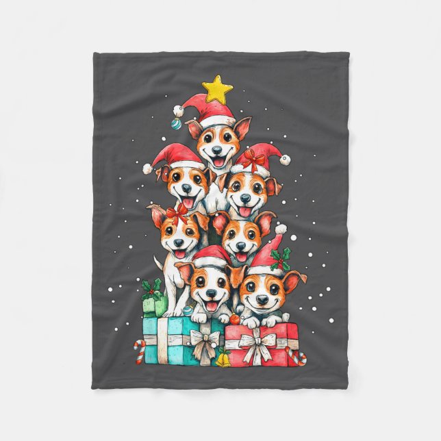 Cute Rat Terrier Le Dog Christmas Tree Xmas  Fleecedecke (Vorderseite)