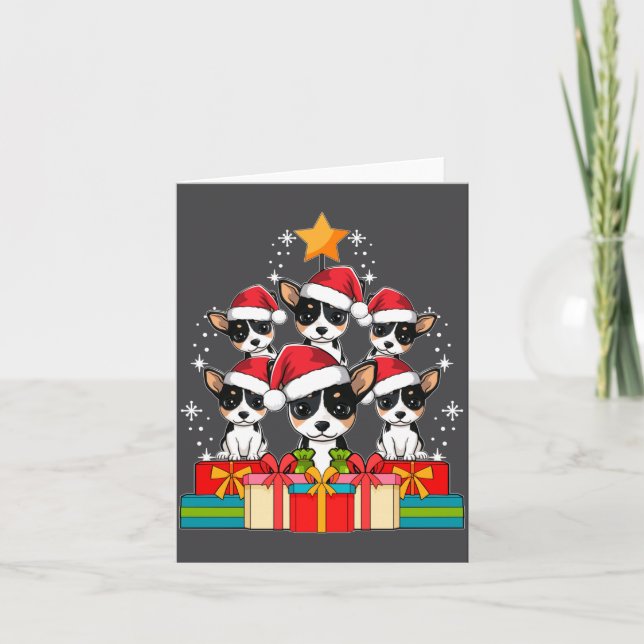 Cute Rat Terrier Le Dog Christmas Tree Xmas Hat Lo Karte (Vorderseite)