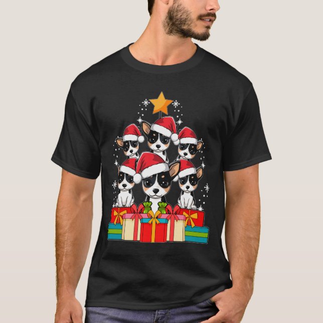 Cute Rat Terrier Le Dog Christmas Tree Xmas Hat Lo T-Shirt (Vorderseite)