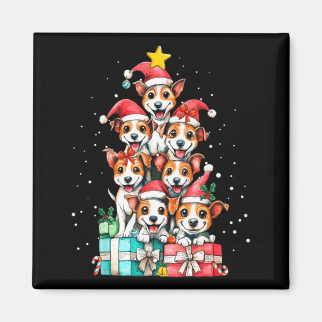 Cute Rat Terrier Le Dog Christmas Tree Xmas  Magnet (Vorne)