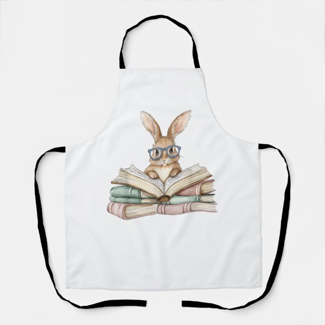 Cute Reading Bunny Glasses Books Bookworm Reader T Schürze (Vorderseite)