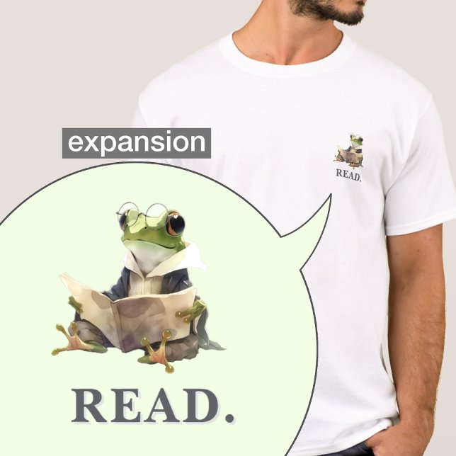 Cute Reading Frog Bookworm Custom Text Pocket Size T-Shirt (Von Creator hochgeladen)