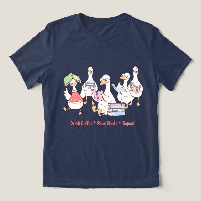 Cute Reading Geese T-Shirt • Book Lover Tee (Design Vorderseite)