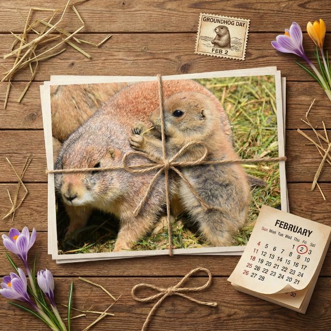 Cute Realistic Groundhog Family Photo Postkarte (Von Creator hochgeladen)