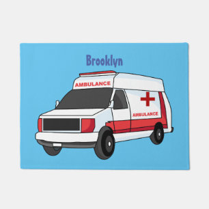 Cute red ambulance van cartoon fußmatte
