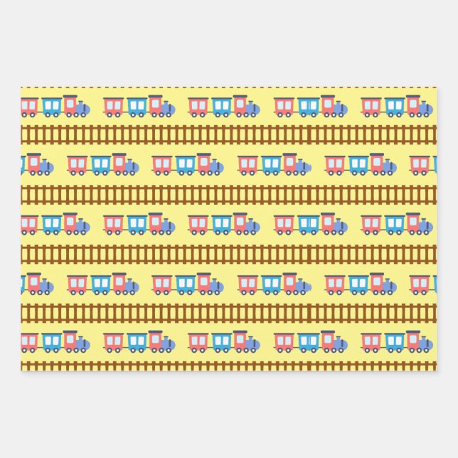 Cute Red and Blue Choo Choo Train Gift Wrap Geschenkpapier Set (Vorderseite 3)