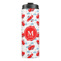 Cute Red and Blue Planes and Clouds Kids Monogram