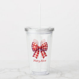Cute Red and Cream Gingham Bow Acryltrinkbecher
