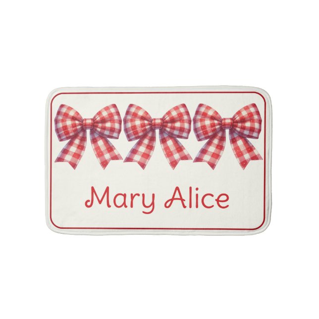 Cute Red and Cream Gingham Bow Badematte (Vorderseite)