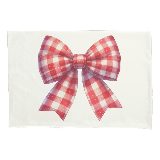 Cute Red and Cream Gingham Bow Kissenbezug (Vorderseite)