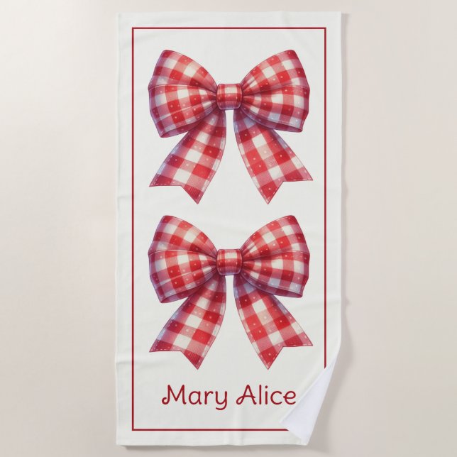 Cute Red and Cream Gingham Bows Strandtuch (Vorderseite)
