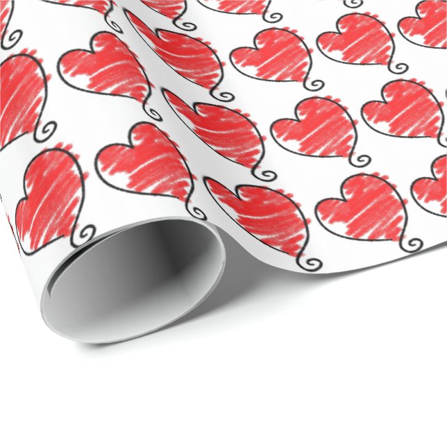 Cute Red and White Hearts Valentine Geschenkpapier (Rolleneckpunkt)