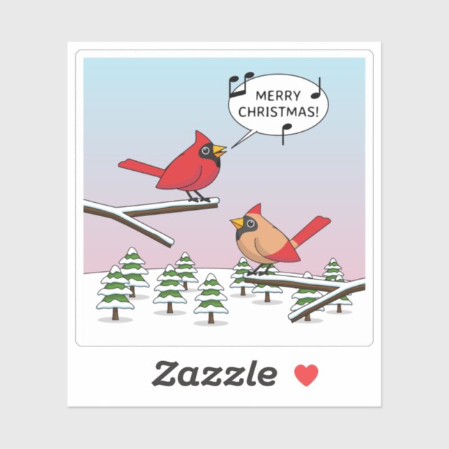 Cute Red Cardinal Singing Merry Christmas Aufkleber (Blatt)