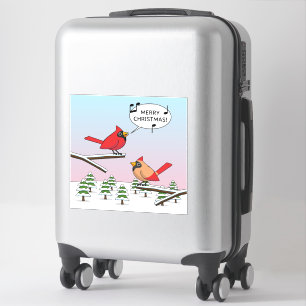 Cute Red Cardinal Singing Merry Christmas Aufkleber