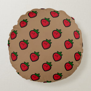 Cute Red Cartoon Strawberries for Vegetarians Rundes Kissen