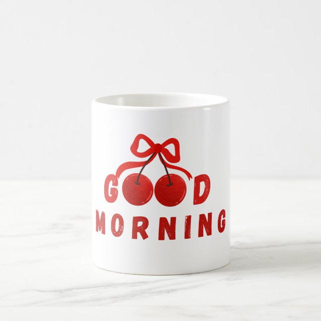 Cute Red Cherry Bow Good Morning Coffee Mug Kaffeetasse (Mittel)