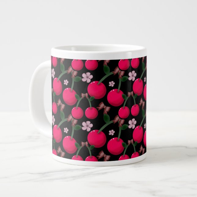 Cute red Cherry floral pattern  Jumbo-Tasse (Vorderseite Links)