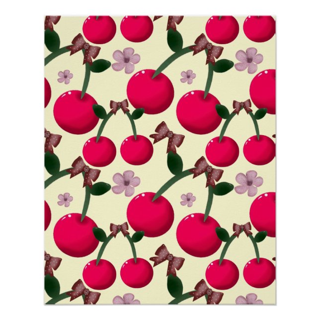 Cute red cherry pattern  poster (Vorderseite)