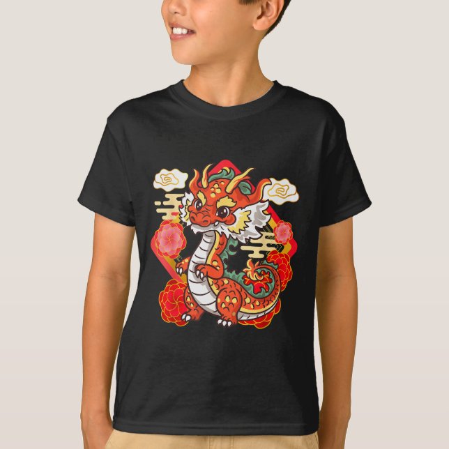 Cute Red Chinese New Year Of The Dragon 2024 Lunar T-Shirt (Vorderseite)