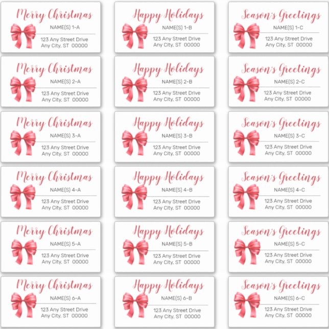 Cute Red Christmas Bow Holiday Address Labels (Vorderseite)
