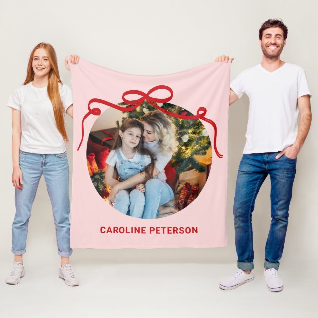 Cute Red Coquette Bow Ribbon Custom Photo Gift Fleecedecke (Beispiel)