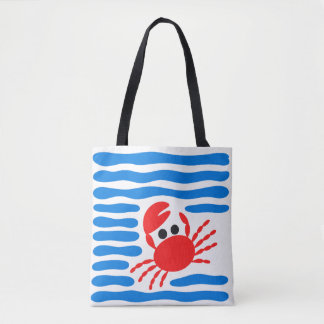 Cute Red Crab & Blue Waves Coastal