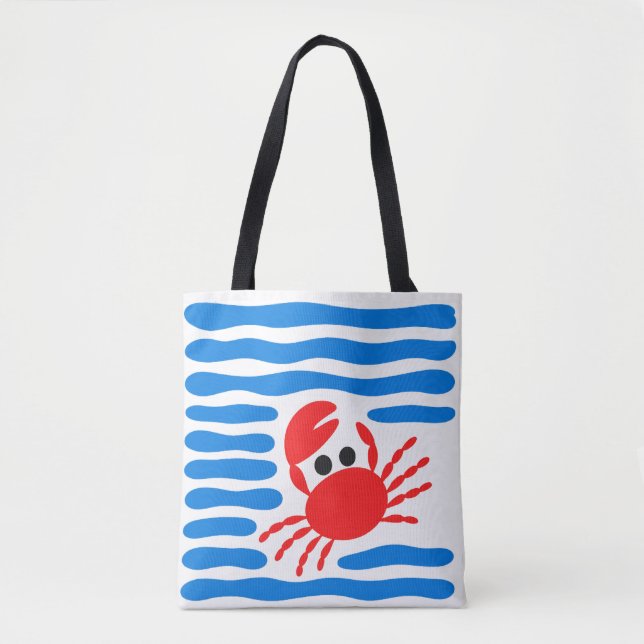 Cute Red Crab & Blue Waves Coastal (Vorderseite)
